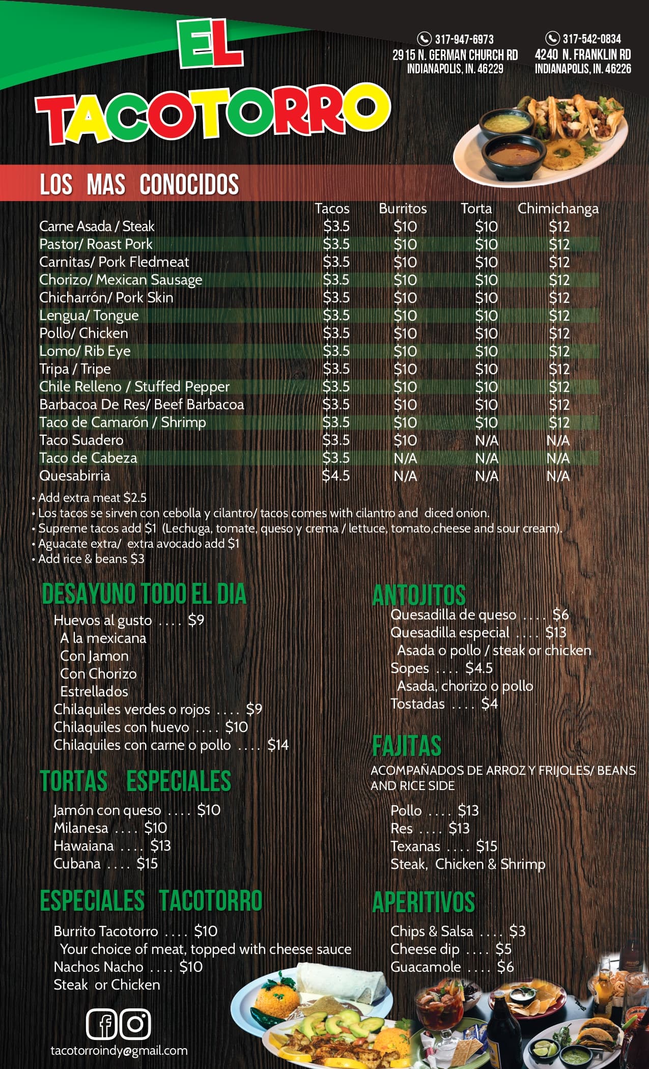 El Tacotorro Menu - Page 1